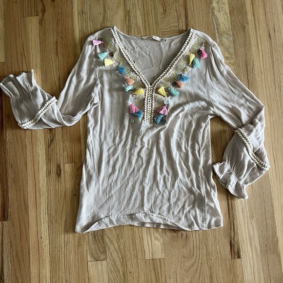 Soft Surroundings Clementine Tunic Top Embroidered Tassels Accent Medium boho - Picture 3 of 8